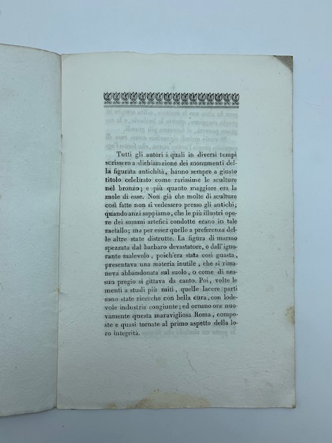 Illustrazione di un'antica statua in bronzo conservata in Roma presso il signor Zeloni